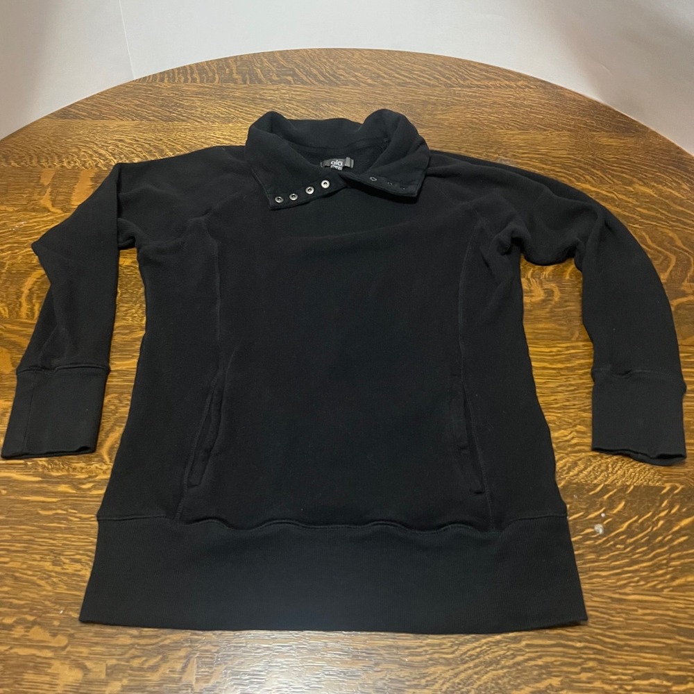 Alo Yoga Sweatshirt Womens Medium Black Snap Collar Raglan Cotton 718
